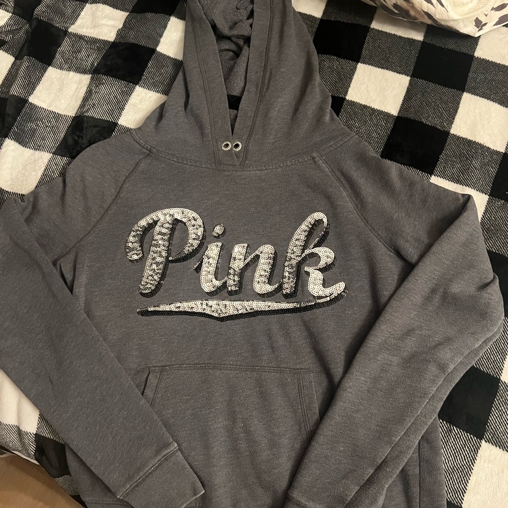 PINK Victoria's Secret Gray Sequin Hoodie